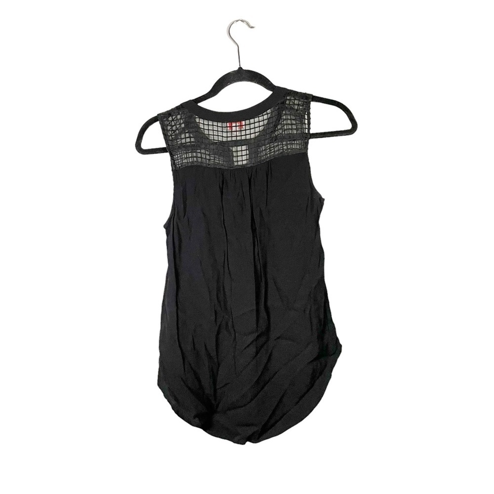 Pixley Black Sleeveless V Cut Mesh Lace Neckline Business Casual Office Blouse - Picture 3 of 6